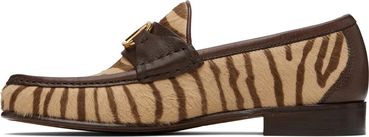Valentino Garavani Beige & Brown VLogo Signature Calfskin Loafers - Image 3
