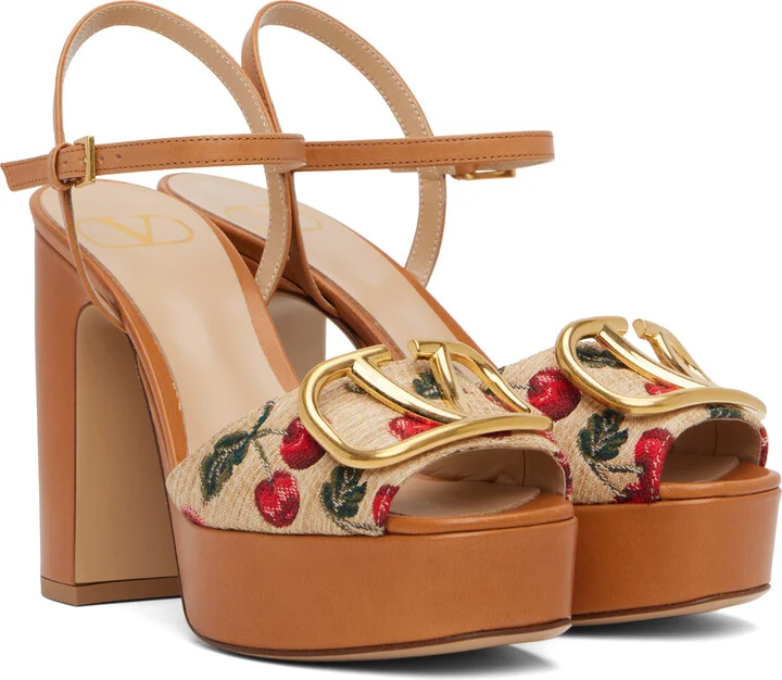 Valentino Garavani Beige & Brown VLogo Signature Cherryfic Platform Sandals - Image 4