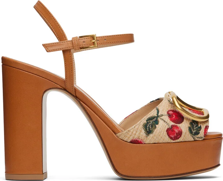 Valentino Garavani Beige & Brown VLogo Signature Cherryfic Platform Sandals