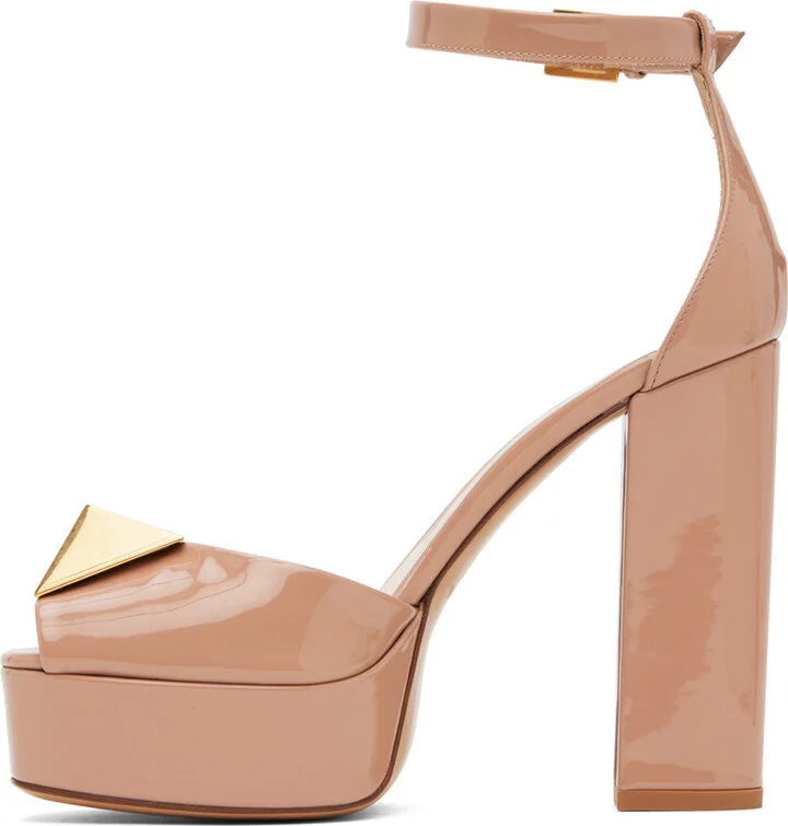 Valentino Garavani Beige One Stud 120 Platform Heeled Sandals - Image 3