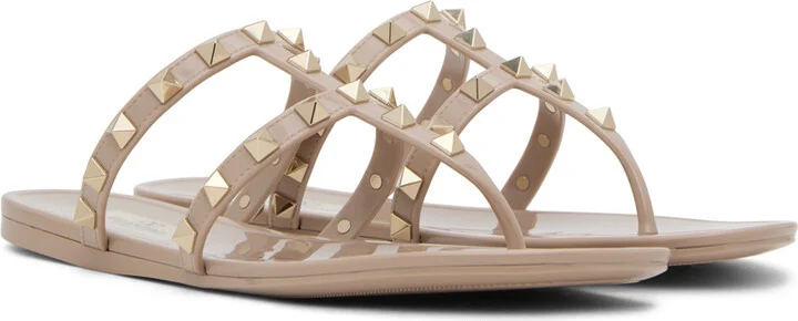 Valentino Garavani Beige Rockstud Sandals - Image 4