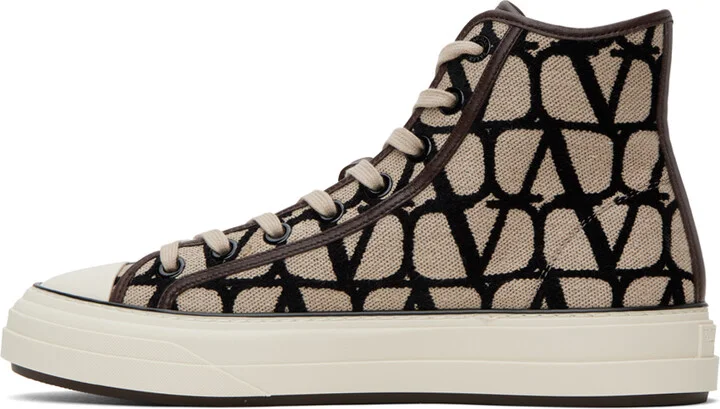 Valentino Garavani Beige Toile Iconographe Sneakers - Image 3