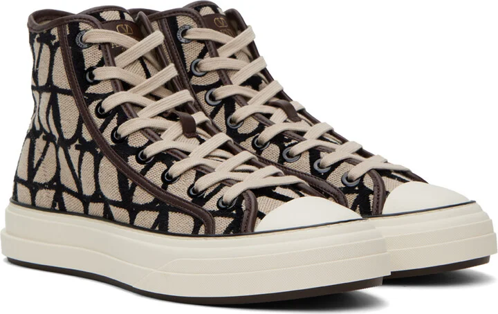 Valentino Garavani Beige Toile Iconographe Sneakers - Image 4