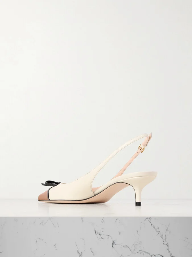 Valentino Garavani - Bepointy 45 Bow-embellished Color-block Leather Slingback Pumps - Ivory - Image 3