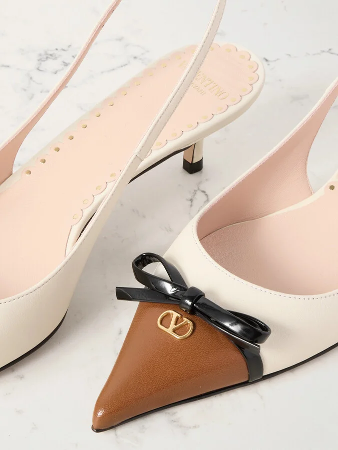Valentino Garavani - Bepointy 45 Bow-embellished Color-block Leather Slingback Pumps - Ivory - Image 4
