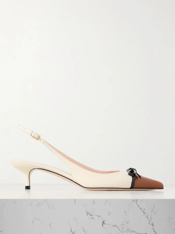 Valentino Garavani - Bepointy 45 Bow-embellished Color-block Leather Slingback Pumps - Ivory