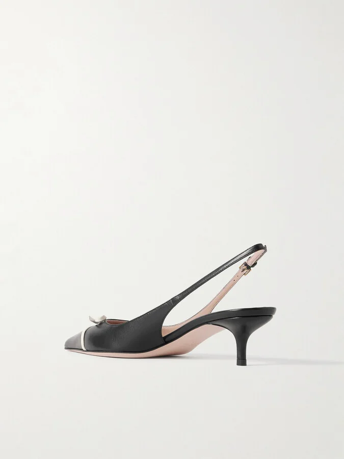 Valentino Garavani - Bepointy 45 Bow-embellished Leather Slingback Pumps - Black - Image 3
