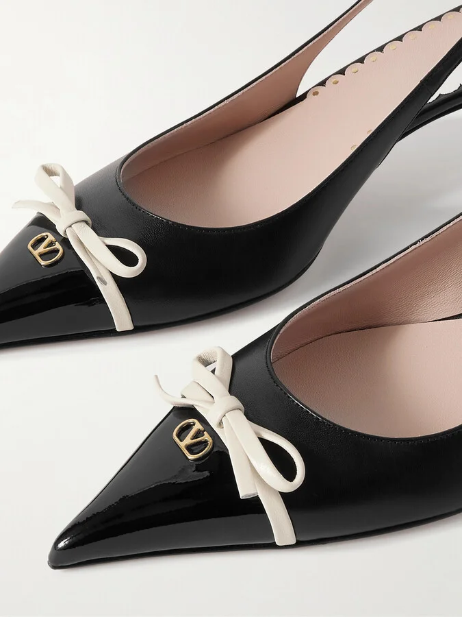 Valentino Garavani - Bepointy 45 Bow-embellished Leather Slingback Pumps - Black - Image 4