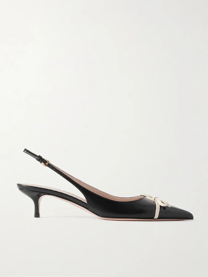Valentino Garavani - Bepointy 45 Bow-embellished Leather Slingback Pumps - Black