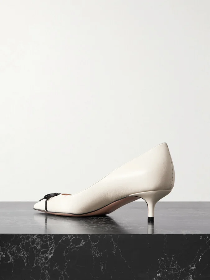 Valentino Garavani - Bepointy 45 Bow-embellished Two-tone Leather Pumps - Ivory - Image 3