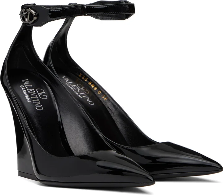 Valentino Garavani Black Ankle Strap Patent Leather Heels - Image 4