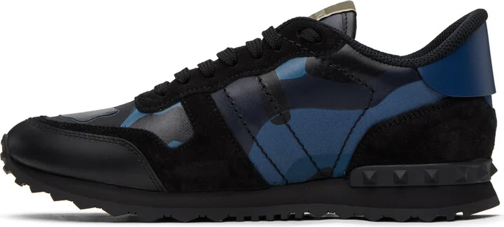 Valentino Garavani Black & Blue Camouflage Rockrunner Sneakers - Image 3
