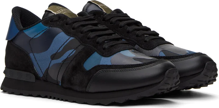 Valentino Garavani Black & Blue Camouflage Rockrunner Sneakers - Image 4