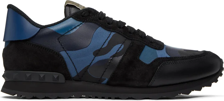 Valentino Garavani Black & Blue Camouflage Rockrunner Sneakers