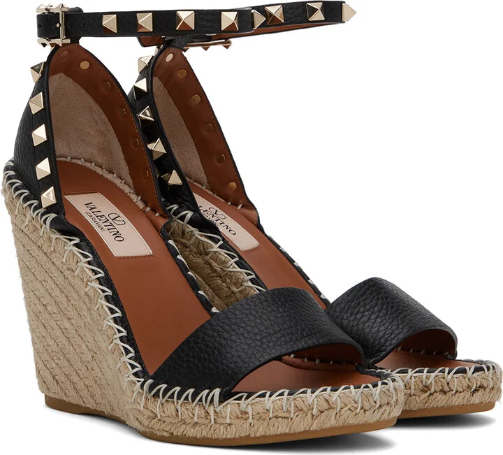 Valentino Garavani Black Double Rockstud Heeled Sandals - Image 4