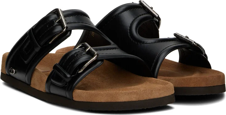 Valentino Garavani Black Fussfriend Calfskin Slides - Image 4