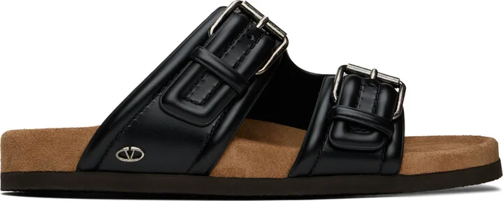 Valentino Garavani Black Fussfriend Calfskin Slides