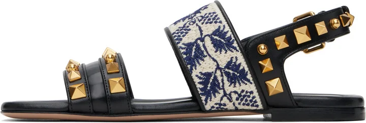 Valentino Garavani Black Grape Embroidery County Sandals - Image 3