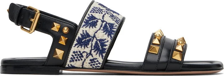 Valentino Garavani Black Grape Embroidery County Sandals