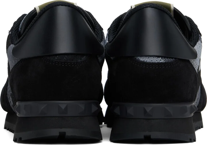 Valentino Garavani Black & Gray Mesh Fabric Camouflage Rockrunner Sneakers - Image 2