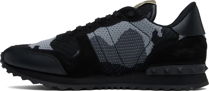 Valentino Garavani Black & Gray Mesh Fabric Camouflage Rockrunner Sneakers - Image 3