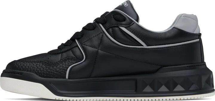 Valentino Garavani Black & Gray One Stud Low-Top Nappa Sneakers - Image 3