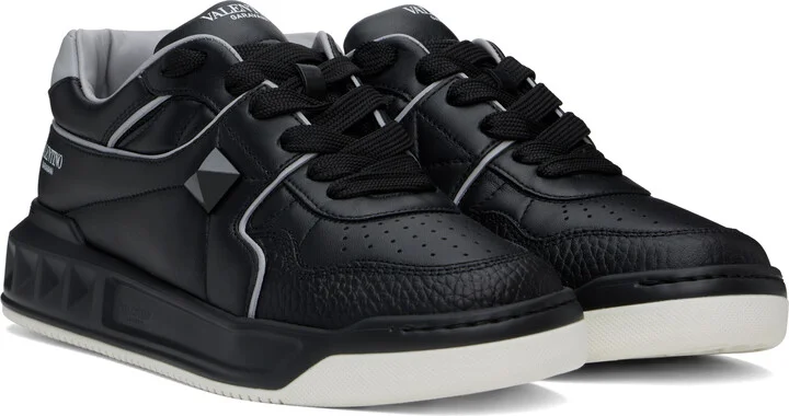 Valentino Garavani Black & Gray One Stud Low-Top Nappa Sneakers - Image 4