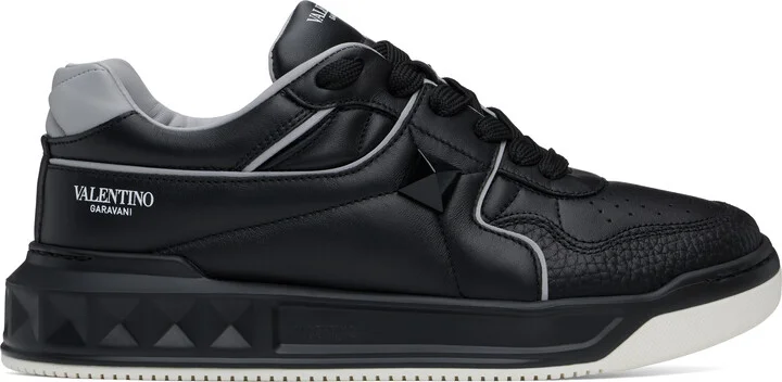 Valentino Garavani Black & Gray One Stud Low-Top Nappa Sneakers