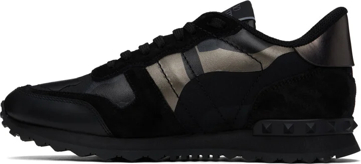 Valentino Garavani Black & Gunmetal Camouflage Rockrunner Sneakers - Image 3