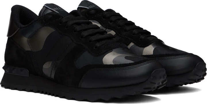Valentino Garavani Black & Gunmetal Camouflage Rockrunner Sneakers - Image 4