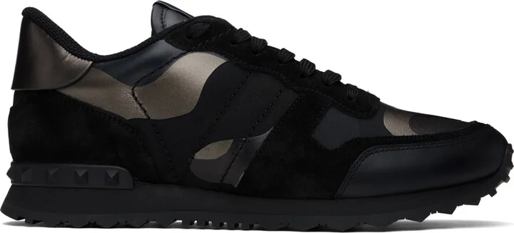 Valentino Garavani Black & Gunmetal Camouflage Rockrunner Sneakers