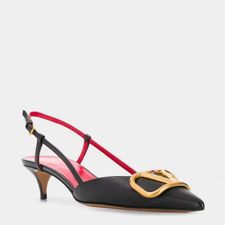 Valentino Garavani Black Leather Pumps - Image 2
