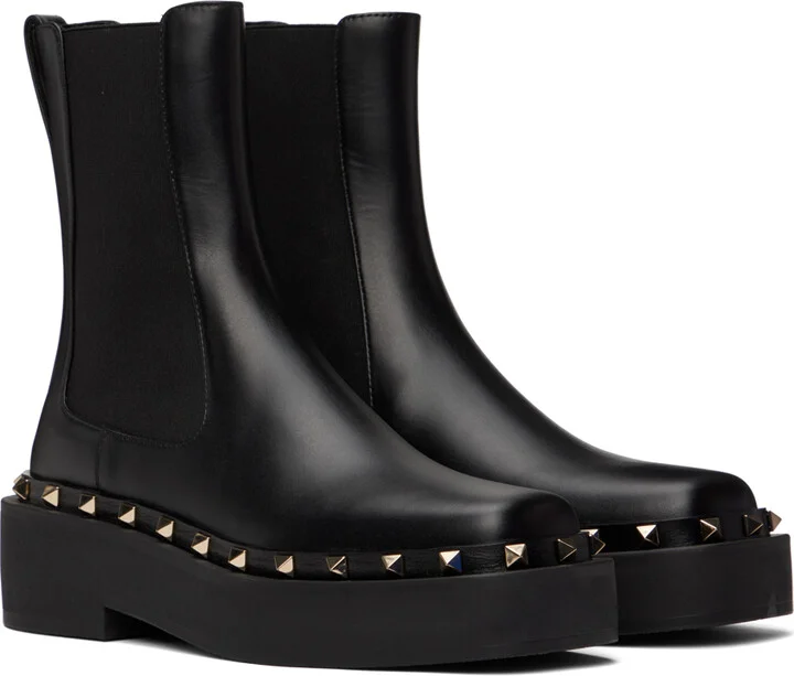 Valentino Garavani Black M-Way Rockstud Chelsea Boots - Image 4