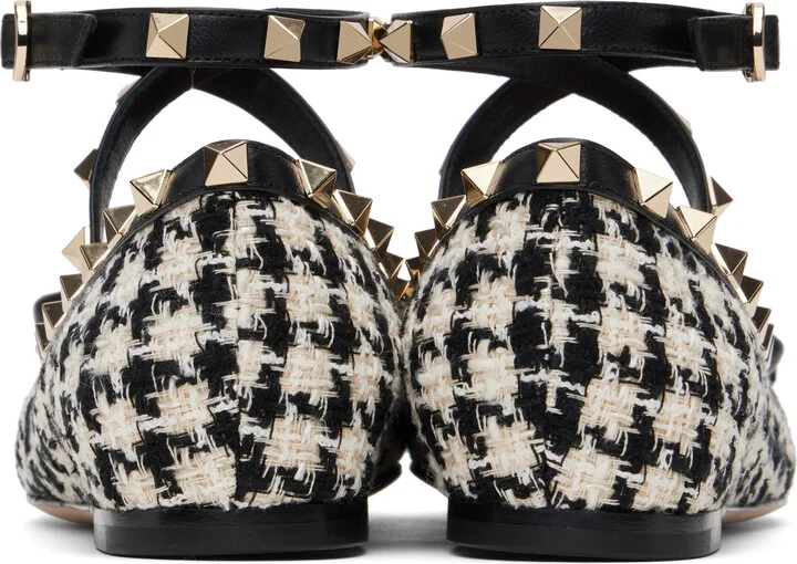 Valentino Garavani Black & Off-White Rockstud Ballerina Flats - Image 2