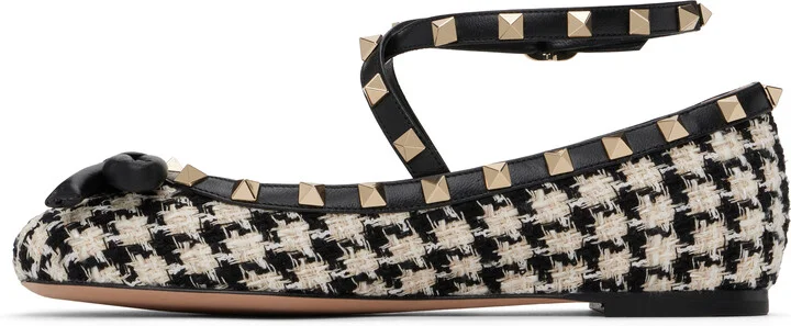 Valentino Garavani Black & Off-White Rockstud Ballerina Flats - Image 3