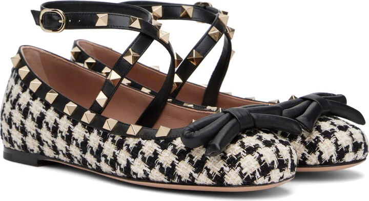 Valentino Garavani Black & Off-White Rockstud Ballerina Flats - Image 4