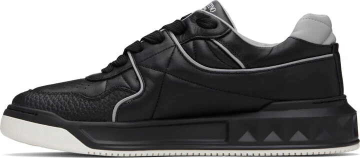Valentino Garavani Black One Stud Low-Top Nappa Sneakers - Image 3