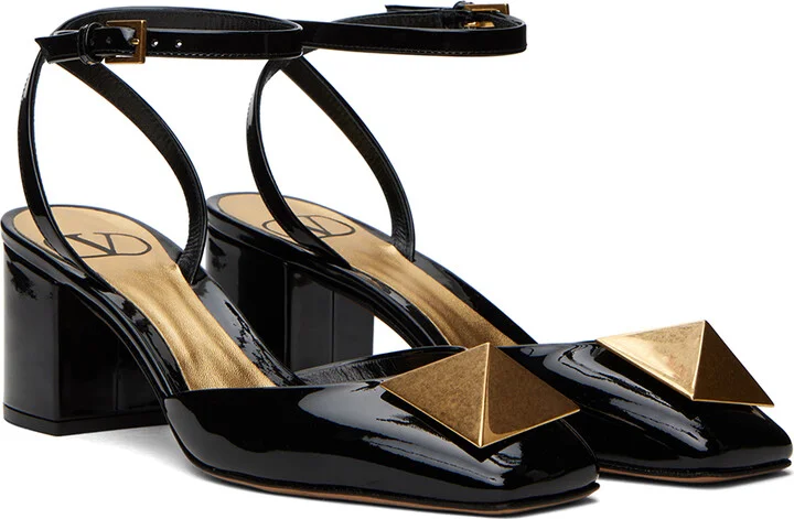 Valentino Garavani Black One Stud Patent Leather Heels - Image 4