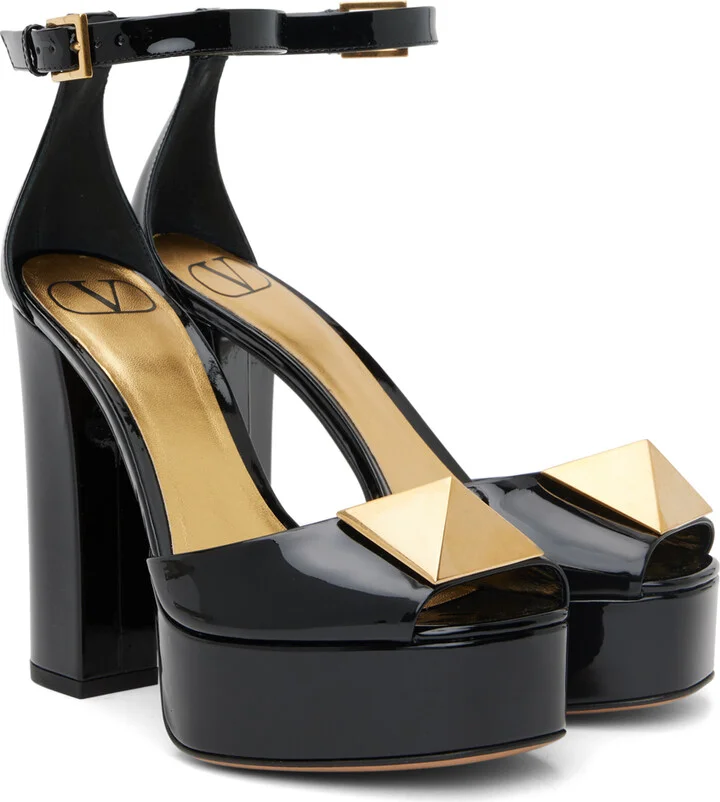 Valentino Garavani Black One Stud Platform Heels - Image 4