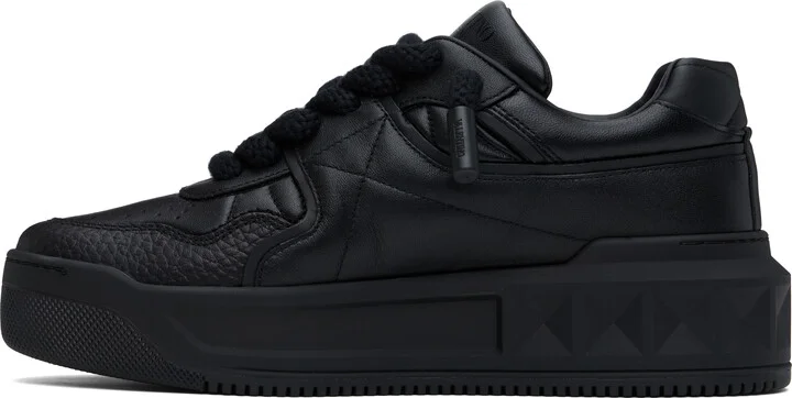 Valentino Garavani Black One Stud XL Nappa Leather Low-Top Sneakers - Image 3