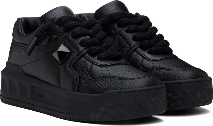 Valentino Garavani Black One Stud XL Nappa Leather Low-Top Sneakers - Image 4