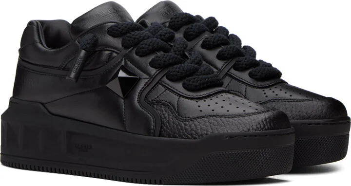 Valentino Garavani Black One Stud XL Nappa Leather Sneakers - Image 4