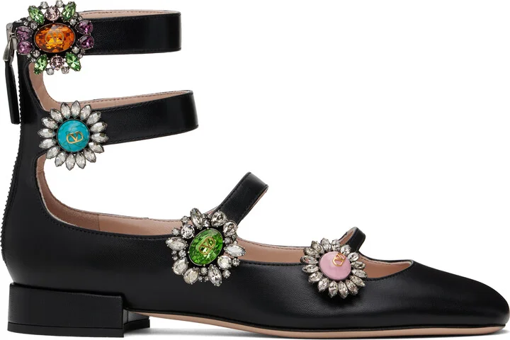 Valentino Garavani Black Preshoes Ballerina Flats