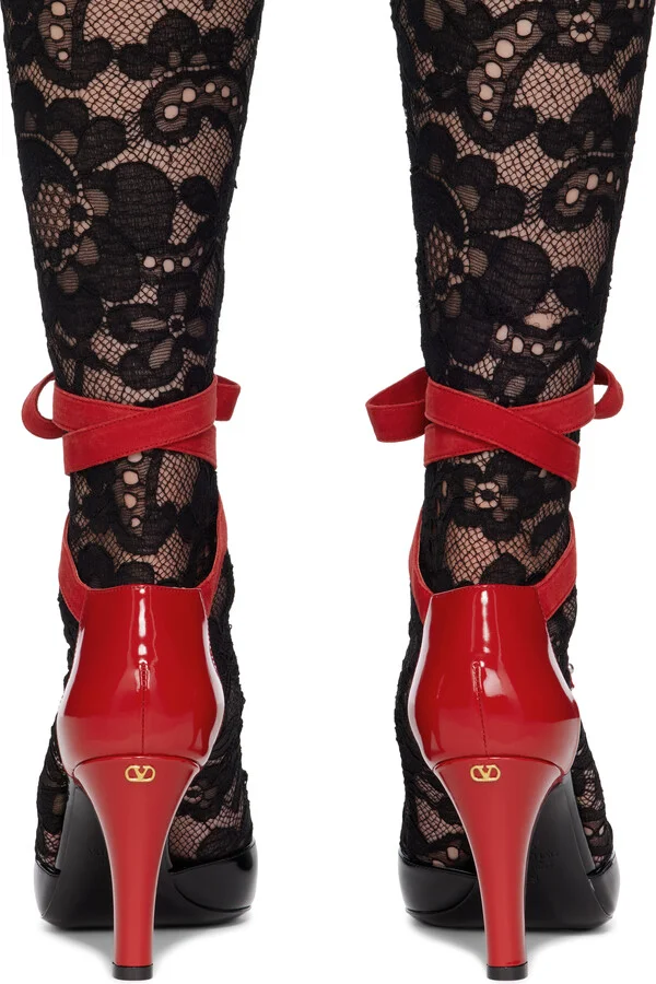 Valentino Garavani Black & Red Foliefoliage Heels - Image 2