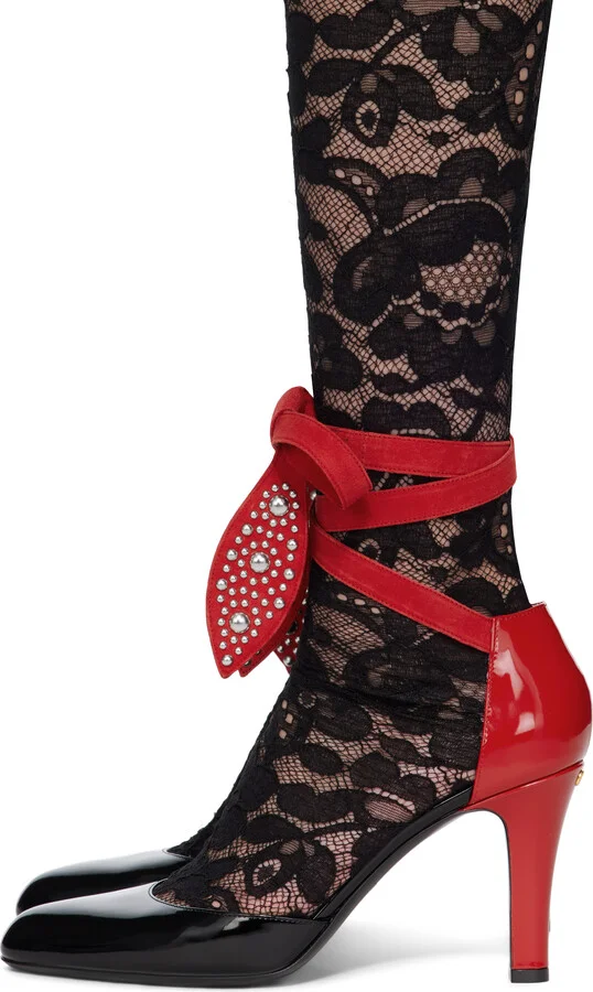 Valentino Garavani Black & Red Foliefoliage Heels - Image 3