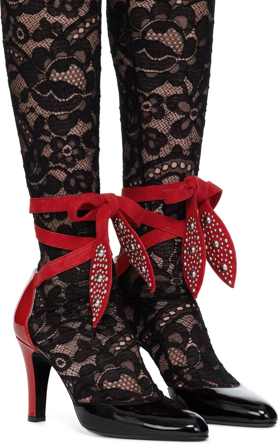 Valentino Garavani Black & Red Foliefoliage Heels - Image 4
