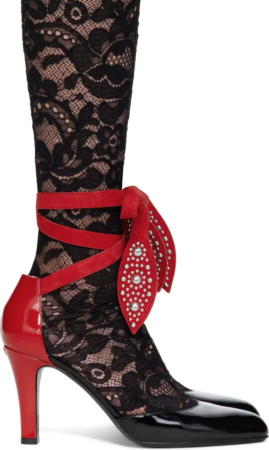 Valentino Garavani Black & Red Foliefoliage Heels