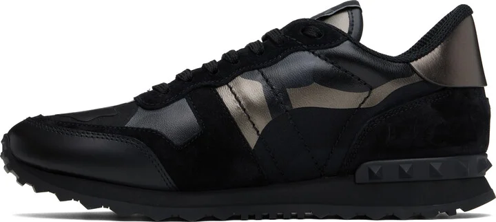 Valentino Garavani Black Rockrunner Camouflage Noir Metallic Sneakers - Image 3