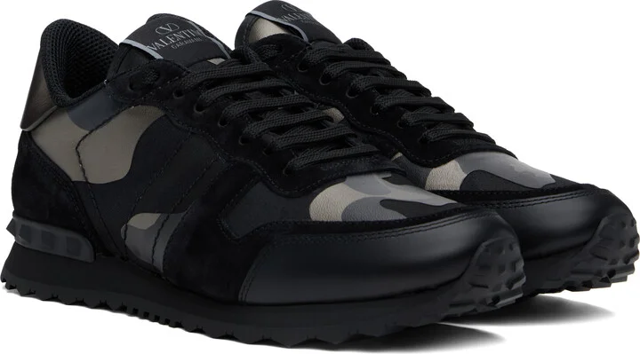 Valentino Garavani Black Rockrunner Camouflage Noir Metallic Sneakers - Image 4