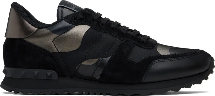 Valentino Garavani Black Rockrunner Camouflage Noir Metallic Sneakers